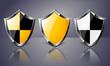 Set of Steel Shields over dark background