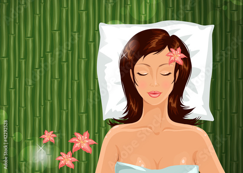Vector: Girl during her spa session. Vector illustration. Girl during her spa session. Vector illustration.