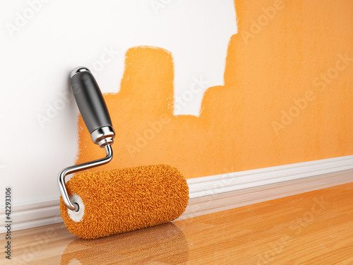 Illustration: Painting of an empty wall. Renovation home. 3D illustration Painting of an empty wall. Renovation home. 3D illustration