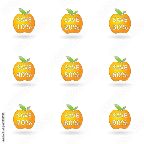 Vettoriale: orange apple simple save set percent orange apple simple save set percent