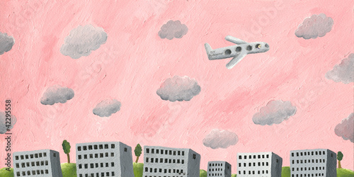 Illustration: Pink sky above the city Pink sky above the city