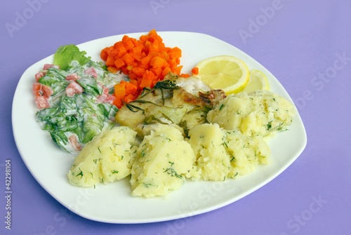 Photo: baked fish with potato purre and vegetable baked fish with potato purre and vegetable