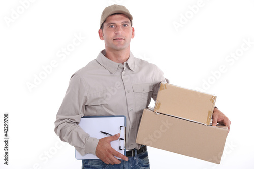 Photo: Courier delivering packages Courier delivering packages