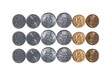 Photo: 3 rows Indian currency Coins isolated on white copy space 3 rows Indian currency Coins isolated on white copy space
