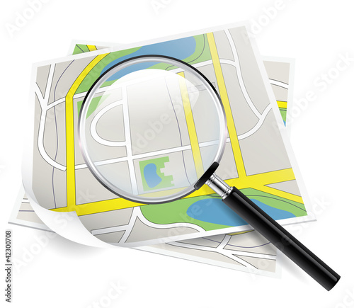 Vettoriale: Map under a magnifying glass Map under a magnifying glass