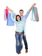 Beautiful young couple with shopping bags