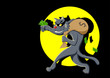 Illustration of a cat with a bag of money being spotlighted