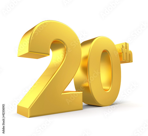 Illustration: 3d golden anniversary - 20th, isolated on white background 3d golden anniversary - 20th, isolated on white background