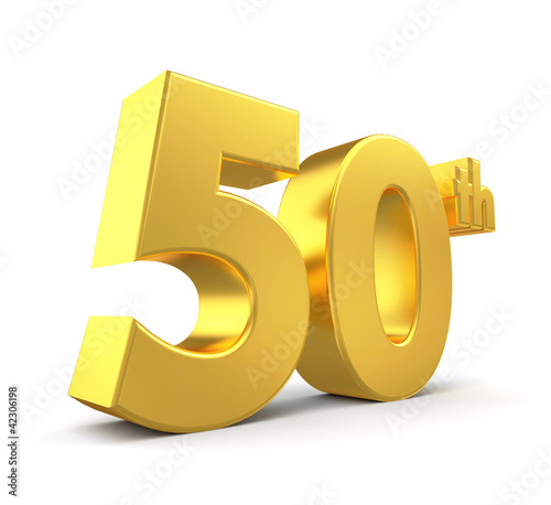 Illustration: 3d golden anniversary - 50th, isolated on white background 3d golden anniversary - 50th, isolated on white background