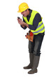 Angry builder shouting into telephone