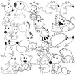 big set of animals contours, coloring book