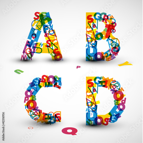 Vector: Vector font made from letters of the alphabet Vector font made from letters of the alphabet