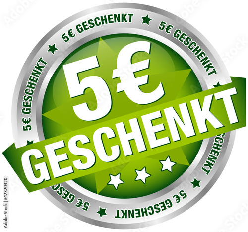 Vektor: Button Banner "5 € geschenkt" grün/silber Button Banner "5 € geschenkt" grün/silber
