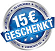 Button Banner "15 € geschenkt" blau/silber