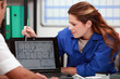 female plumber with customer