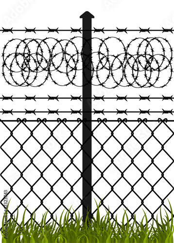 Vektor: Wire fence with barbed wires Wire fence with barbed wires