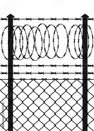 Vettoriale: Wire fence with barbed wires Wire fence with barbed wires