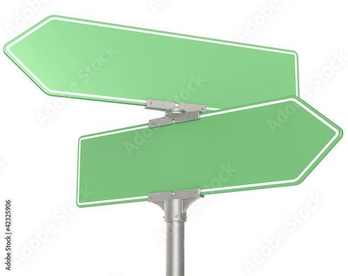 Photo: Green Road signs. Blank for Copy Space. Isolated. Green Road signs. Blank for Copy Space. Isolated.