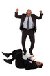 Angry boss shouting at employee laying on the floor