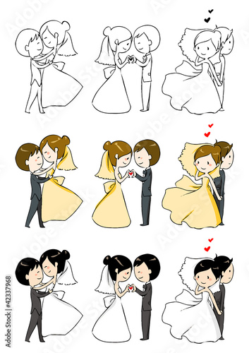 Vector: lovely bride and groom with 3 actions lovely bride and groom with 3 actions