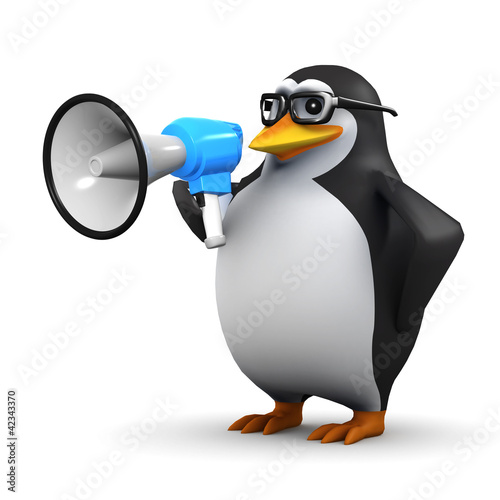 Illustration: 3d Penguin in glasses with megaphone 3d Penguin in glasses with megaphone