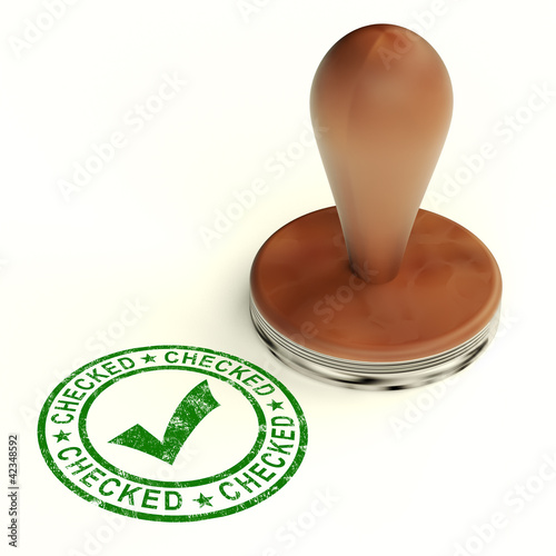 Illustration: Checked Stamp With Tick Showing Quality And Excellence Checked Stamp With Tick Showing Quality And Excellence