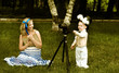 Alice and White Rabbit at the green meadow