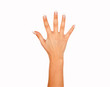 Photo: Woman hand showing number five isolated on white background Woman hand showing number five isolated on white background