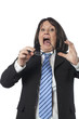 horrified businesswoman panicking
