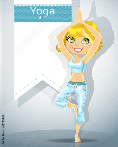 Vector: Cute blond girl in a yoga pose 1.Bonus - poster for your text Cute blond girl in a yoga pose 1.Bonus - poster for your text