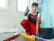 Apprentice at work showing thumb up in site