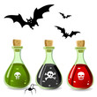Vettoriale: Poison bottles and bats Poison bottles and bats