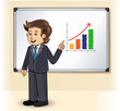 A businessman presenting profits on a whiteboard