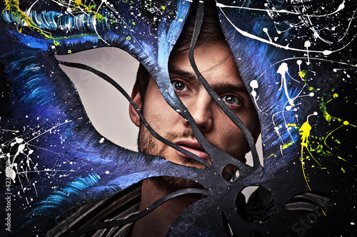 Photo: Shaped portrait of a beautiful man. Shaped portrait of a beautiful man.