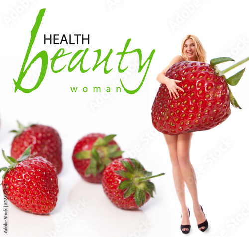 Photo: Portrait of a young woman with fruit. Concept Portrait of a young woman with fruit. Concept