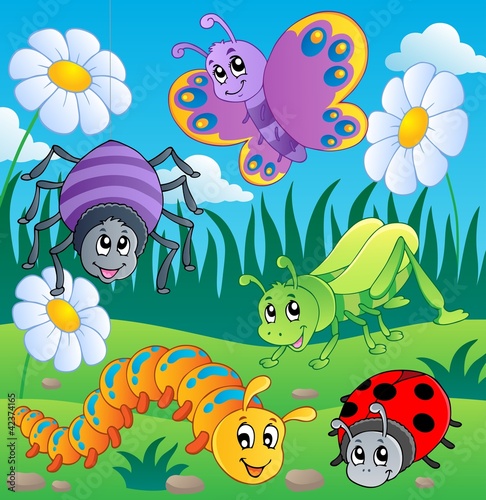 Vettoriale: Meadow with various bugs theme 1 Meadow with various bugs theme 1