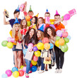 Group people with balloon on party.