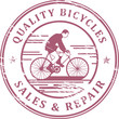 Stamp with bicycle and the words Quality Bicycles inside, vector