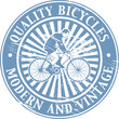 Stamp with bicycle and the words Quality Bicycles inside, vector