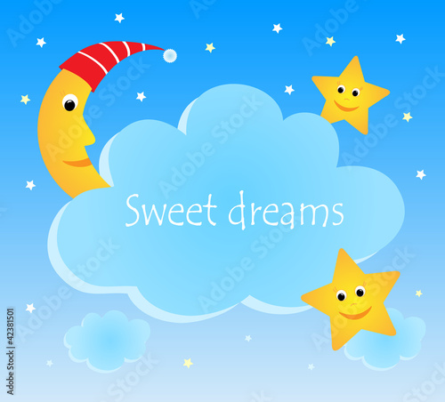 Vettoriale: Cute card with funny moon and stars Cute card with funny moon and stars