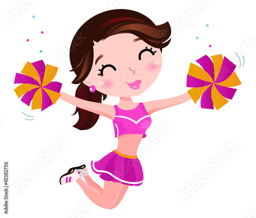 Vektor: Jumping cheerleader girl isolated on white Jumping cheerleader girl isolated on white