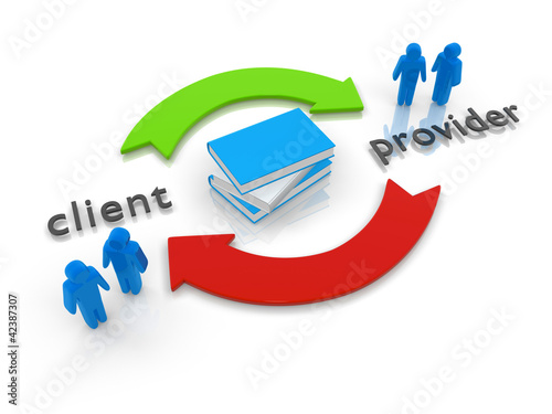 Illustrazione: Knowledge Transfer between client and provider. Knowledge Transfer between client and provider.