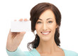 attractive businesswoman with business card