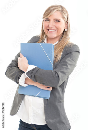 Photo: Amused blonde with folder Amused blonde with folder