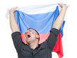 Foto: Happy russian soccer fan with russian national flag shouting Happy russian soccer fan with russian national flag shouting