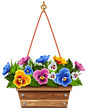 Vektor: Wooden flower pot with pansies Wooden flower pot with pansies