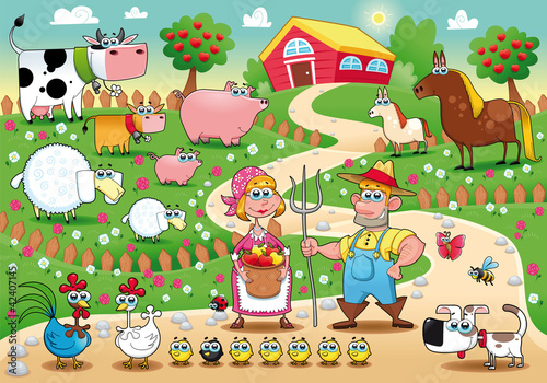 Vector: Farm Family. Funny cartoon and vector illustration. Farm Family. Funny cartoon and vector illustration.