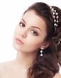 Beautiful bride face closeup - isolated on white background