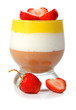 colored jelly in a glass with strawberry