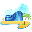 Hotel am Strand mit Palmen